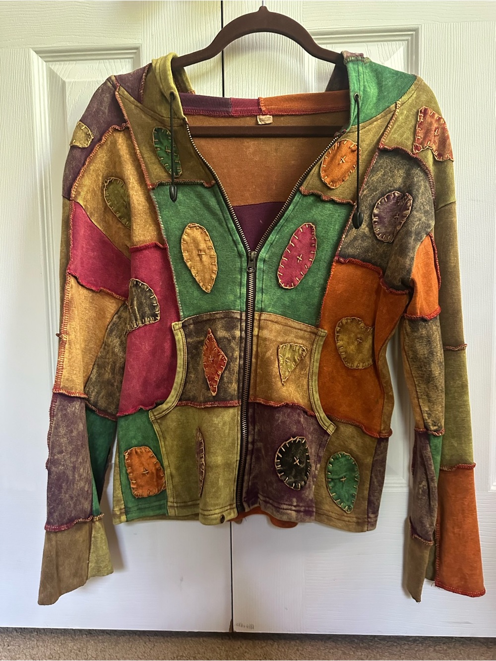 Multi-Color Patchwork Zip Hoodie Jacket